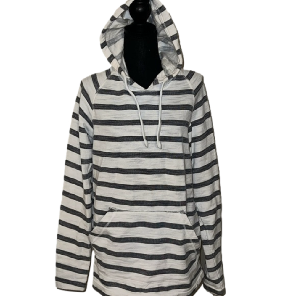 Free Planet Gray Striped Hooded Sweatshirt Medium
